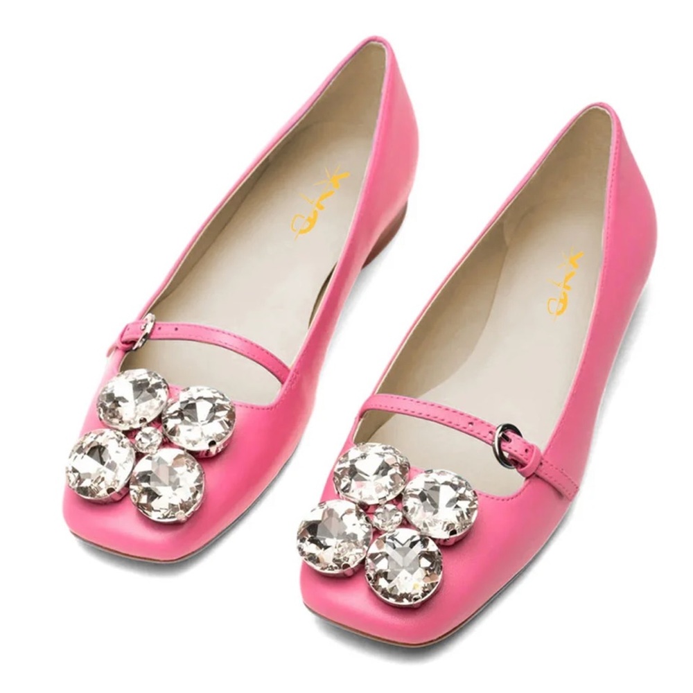 XYD Womens NEW Pink Rhinestone Buckle Strap Slip-On Flat Mary Jane Shoes Size 8